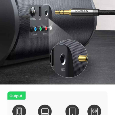 Ugreen UG90595AV150TK 5M Cáp âm thanh 3.5mm 2 đầu dương mạ Bạc - HÀNG CHÍNH HÃNG