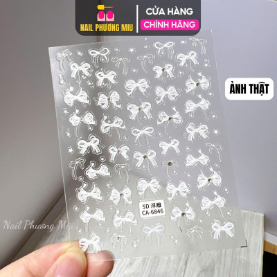 Sticker Hình Nơ Nổi 5D Dán Móng, Sticker Hình Nơ Trắng Cao Cấp Làm Nail Miếng Dán Móng Tay Nơ Hàn Quốc Nữ Women