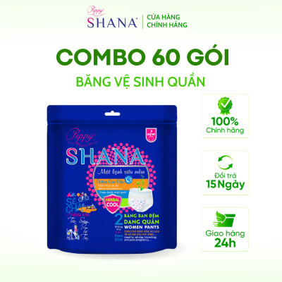 Combo 60 gói Băng Vệ Sinh Quần Peppy Shana Ngày Đêm Siêu Thấm, Freesize, Chống Tràn Tối Đa, Tiết Kiệm (120 miếng)