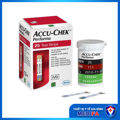 Hộp 25 Que Thử Đường Huyết Accu-Chek Performa Có Nắp Nhựa Hút Ẩm Hạn Chế Việc Hỏng Que Thử