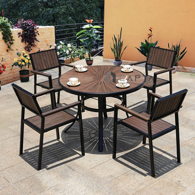 Bàn ăn sân thượng tròn 1m TE2041-100A Nội thất Capta Bàn nhà hàng ngoài trời mặt gỗ nhựa polywood chân nhôm cho 4 đến 6 ghế ngồi