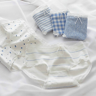 Combo 5 quần lót nữ cotton dễ thương Freesize kẻ xanh da trời (giao màu ngẫu nhiên)