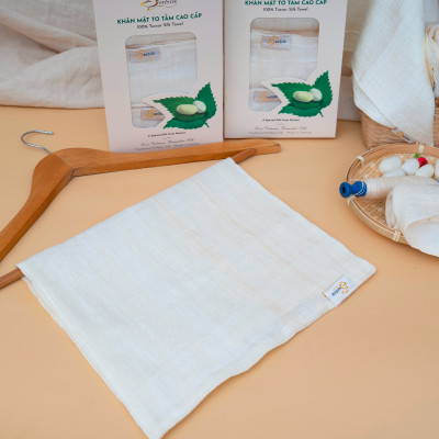 Khăn Mặt Tơ Tằm Cao Cấp SenSilk - 30*40cm - Quà Tặng Sức Khỏe - 100% Lụa Tơ Tằm Đũi