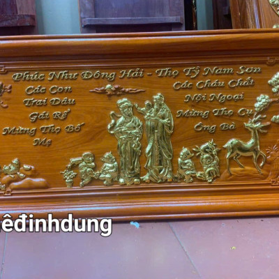 Tranh điêu khắc mừng thọ cụ ông cụ bà bằng gỗ hương đỏ kt 48×108×4cm
