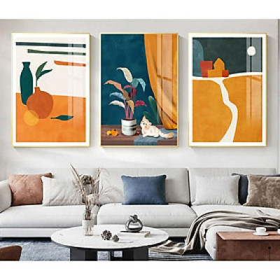 Tranh treo tường, tranh canvas bộ 3 tấm mẫu tranh hoa trừu tương kèm khung cao cấp.