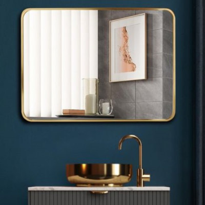 Gương chữ nhật khung nhôm mạ vàng nhạt, sang trọng quý phái, nhẹ nhành thanh lịch, chân thật 700x500 mm