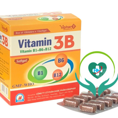 ￼Vitamin 3B B1-B6-B12 (hộp 100 viên Nang mềm ) Vinaphar - Dự phòng tình trạng thiếu hụt Vitamin nhóm B
