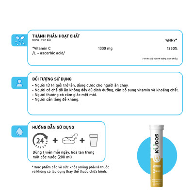 Thực phẩm bảo vệ sức khỏe KUDOS VITAMIN C 1000 MG hương chanh (20 viên/tuýp)