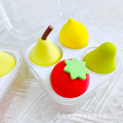 Mút trang điểm 4 món hình quả trứng ,trái cây , bông tán phấn nhiều màu có hộp đựng , xinh xắn siêu đáng yêu cute