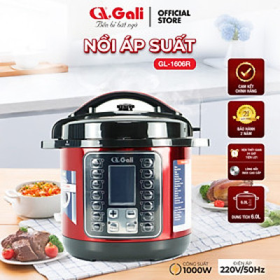 Nồi Áp Suất Điện Gali GL-1606R. Dung tích 6L, nồi đa năng 14 chức năng nấu. Thiết kế hiện đại, nhỏ gọn. Hàng chính hãng bảo hành 24 tháng.