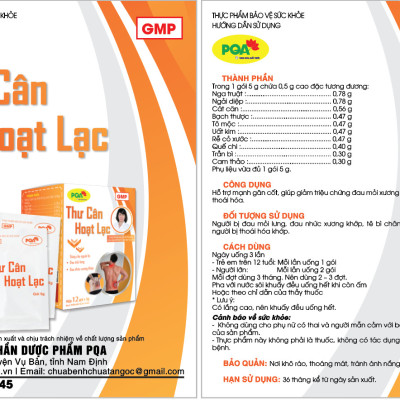 Thư Cân Hoạt Lạc PQA Hỗ Trợ Khu Phong, Bổ Gan Thận Dùng Cho Người Đau Lưng Mỏi Gối, Thoát Vị Nghĩa Đệm Hộp 12 Gói