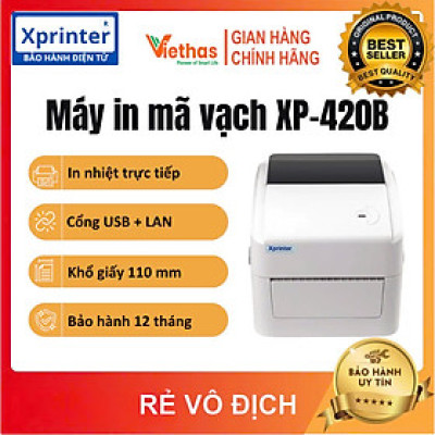 Máy in mã vạch Xprinter XP-420B USB + LAN - Hàng Chính Hãng