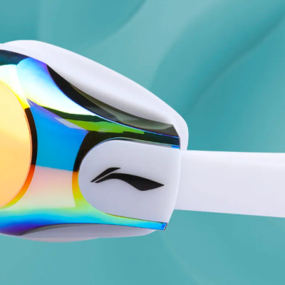 Kính bơi người lớn LI-NING tráng gương chống sương mù - Xanh Trắng - Hàng chính hãng