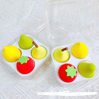 Set hủ bông tán phấn 4 món , tán phấn siêu mềm mại hình trái cây ,giọt nước , có độ đàn hồi cao , dẻo ,không bị biến dạng ,nhiều màu sắc cute xinh xắn đáng yêu