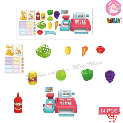 Đồ chơi siêu thị Bowa 8352A, quầy thanh toán 15 món có dùng pin
