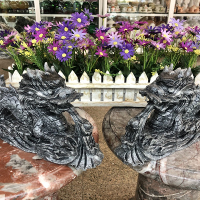 Cặp Rồng nằm phong thủy đá cẩm thạch vân đen - Dài 30 cm