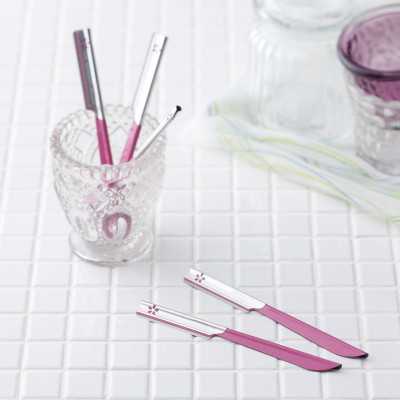 Dao Cạo Lông Mày Cán Dài Bằng Thép Không Gỉ Kai Razor 00743 BTM-10H1 Dành Cho Nữ (Set 10 Cây)