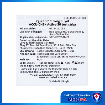 Hộp 50 Que Thử Đường Huyết Accu-Chek Active Có Hút Ẩm Hạn Chế Hư Hỏng Que Thử, Nhập Khẩu Chính Hãng Roche