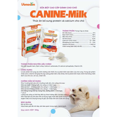 Sữa Bột cho Chó Vemedim Canine Milk Giúp Tăng Cường Hệ Miễn Dịch - Gói 100g