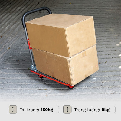 Xe đẩy hàng 4 bánh gấp gọn sàn thép FUJIHOME nhập khẩu, xe kéo hàng xếp gọn, bánh xe có chốt hãm - hàng chính hãng