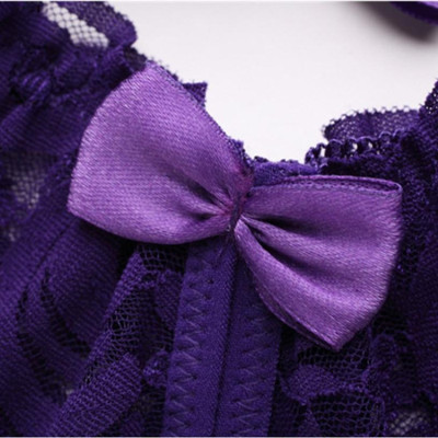 Quần lót nữ ren hở mông dây chéo đính nơ tím gợi cảm