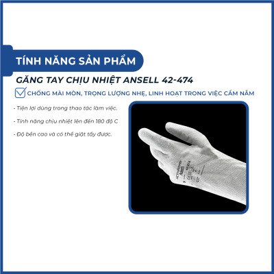 Găng tay cách nhiệt Ansell 42-474 mang vào thoải mái, linh hoạt, độ bền cao chịu nhiệt chống nóng