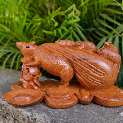Tượng con chuột bằng gỗ hương đá kt 20×15×12.5cm
