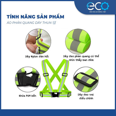 Áo phản quang xanh lá đi phượt loại tốt có khoá cài, dây đai thun độ phát sáng ban đêm tốt