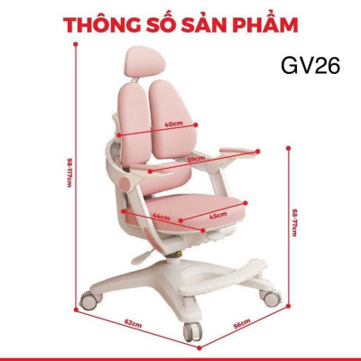 Ghế học sinh chống gù đa năng Juno sofa nâng hạ chiều cao tay gạt CT GV26 có khóa bánh trọng lực, xoay 360 độ