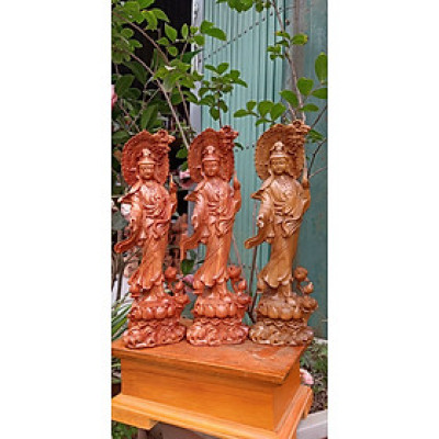 Tượng phật bà quan âm bồ tát bằng gỗ hương đá liền khối kt 30×9×10cm