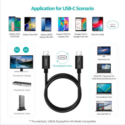 Dây Cáp Thunderbolt 3 (Chuẩn Intel) Choetech Hỗ Trợ Truyền Tải 40Gbps, Sạc PD 100W, Video 4K @ 60Hz kép / 5K 0.7m A3007 - Hàng Chính Hãng