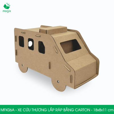  MFK06A - Xe cứu thương carton - 18x8x11 cm - Đồ chơi lắp ráp mô hình từ bìa carton cứng cao cấp