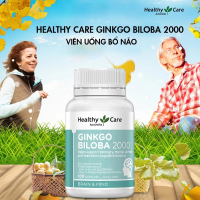 Bổ não Úc Healthy Care Ginkgo Biloba 2000, Giúp tăng tuần hoàn máu não, Cải thiện chức năng nhận thức, Trí nhớ, Giúp an thần và Giảm Stress - OZ Slim Store