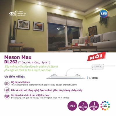 Đèn LED Âm trần PHILIPS Meson Max DL262 EC RD 150 12W, Cắt trần 150mm - Siêu mỏng 18mm, Tuổi thọ 30,000 Giờ, Ánh sáng chất lượng cao - Hàng Chính Hãng