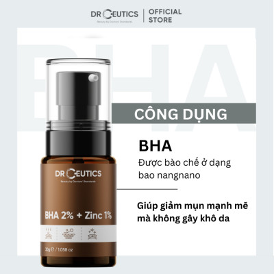 DRCEUTICS Serum Kẽm BHA 2% + Zinc PCA 1% DrCeutics giảm mụn và giảm tiết dầu 30g