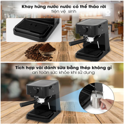 Máy pha cà phê Delonghi EC235.BK công suất 1100W, pha Espresso đánh bọt sữa capuchino, latte - Hàng nhập khẩu
