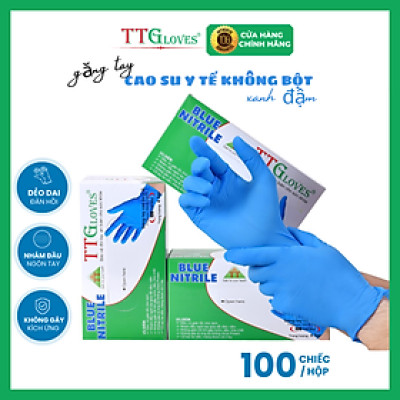 Găng Tay Cao Su Y Tế Size XS Không Bột Nitrile TTGLOVES Màu Xanh (100 Chiếc)