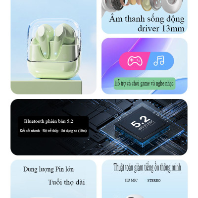 Tai Nghe Bluetooth RiBi G60 - Âm thanh cực hay - Pin trâu đến 8h - Sạc nhanh Type - C - Mẫu mã cực đẹp - Hàng chính hãng