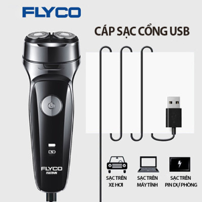 Máy Cạo Râu Flyco 2 Lưỡi Kép FS879VN Thân Máy Kháng Nước Sạc Nhanh 1 Giờ Hàng Chính Hãng