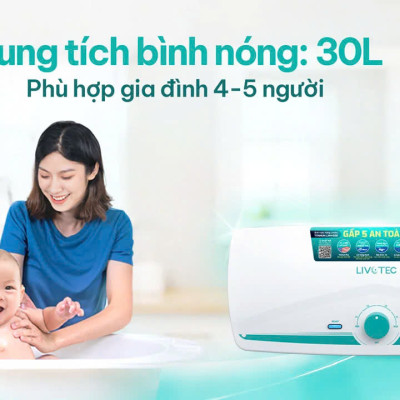Bình nước nóng 30L Livotec LWH-ID30 5 cấp an toàn - Miễn phí vận chuyển toàn quốc - Bảo hành 24 tháng - Hàng chính hãng