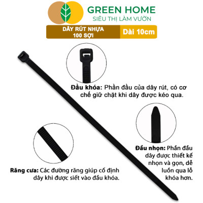 Dây rút nhựa, D10cm, bao 100 sợi, màu đen, siêu bền, dẻo, làm giàn, đỡ trái, cố định hàng rào, dây cáp điện |Greenhome