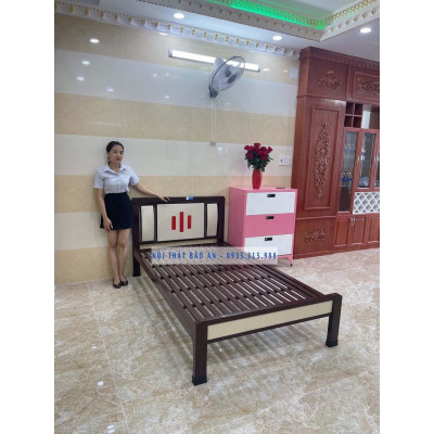Giường ngủ sắt hộp 1m x 2m họa tiết đẹp nội thất Bảo An