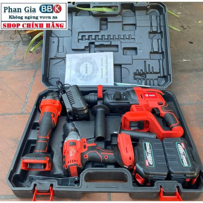 [LOẠI 1]  Bộ Combo 3 Máy Siết Bulong, Máy Mài Pin Cầm Tay Và Máy Khoan Đục Bê Tông Dùng Pin 199V (Bảo Hành 12 Tháng)