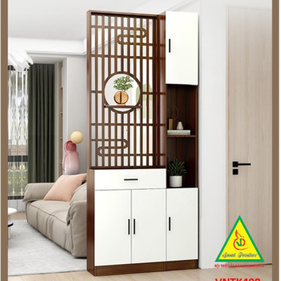 Vách ngăn phòng khách, vách ngăn tủ kệ bằng gỗ VNTK408- Nội thất lắp ráp Viendong Adv