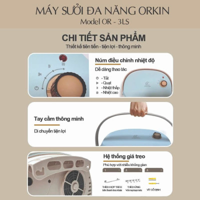 Máy sưởi gốm PTC Orkin Thái Lan OR-3LS công suất 2000W, bảo hành 12 tháng - Hàng chính hãng