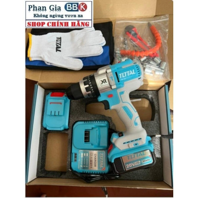 [chính hãƞg] Máy Khoan Pin TOTAL 20V, Đầu Autolock 13mm, Động Cơ Không Chổi Than Hàng Cao Cấp (Bảo  Hành 12 Tháng)