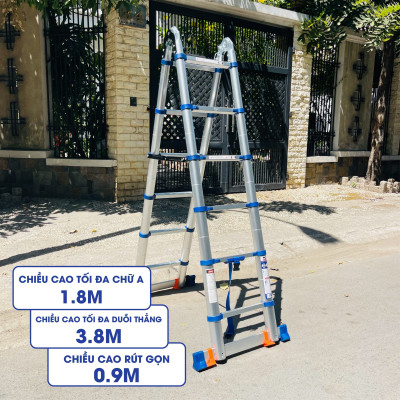 Thang nhôm rút đôi DIY TL-AI-38S chiều cao sử dụng tối đa chữ A 1.8m chữ I 3.8 m - Tiêu chuẩn chất lượng an toàn Châu Âu 