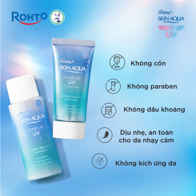Kem chống nắng nâng tông Skin Aqua Tone up Blue cho da vàng có khuyết điểm đỏ, dạng tinh chất Sunplay Skin Aqua Tone Up UV Essence Blue SPF 50+ PA++++ 50g