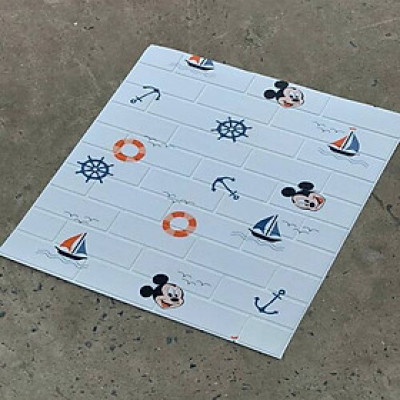Bộ 15 Tấm Xốp Dán Tường 3D Hoạt Hình Mickey Thuyền Dễ Thương, Dày Dặn Chống Va Đập 