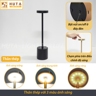 Đèn Bàn Led Quầy Bar Nhà Hàng HUTA AL4 Cảm Ứng Pin Sạc Tích Điện Điều Chỉnh Ánh Sáng Vàng Trang Trí Quán Cà Phê Lounge Sự Kiện Bàn Ăn